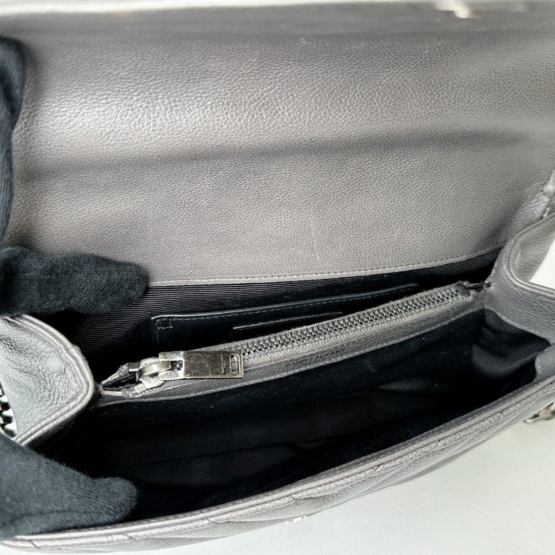 YSL 灰色全皮銀鏈學院包-7