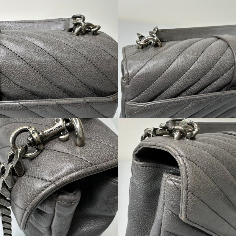 YSL 灰色全皮銀鏈學院包-8