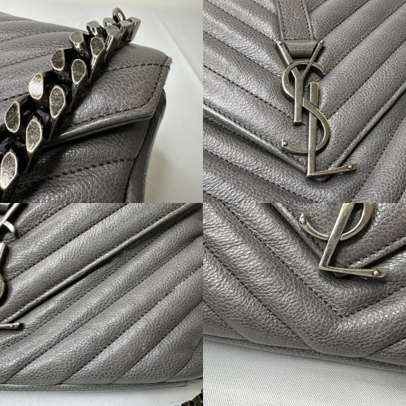 YSL 灰色全皮銀鏈學院包-9