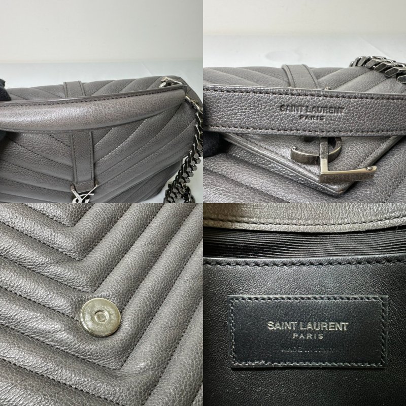 YSL 灰色全皮銀鏈學院包-10