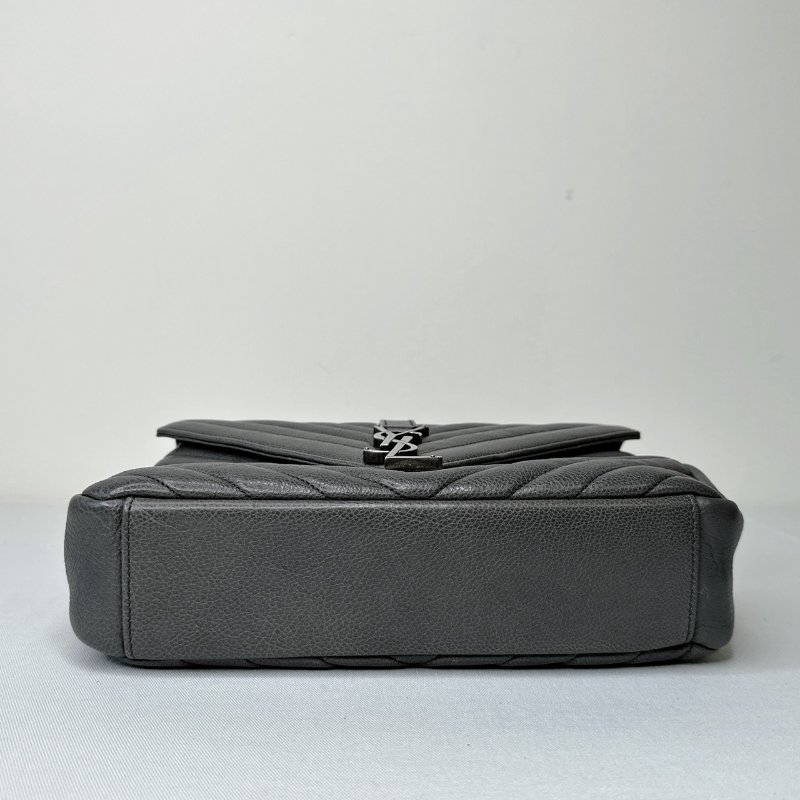 YSL 灰色全皮銀鏈學院包-11