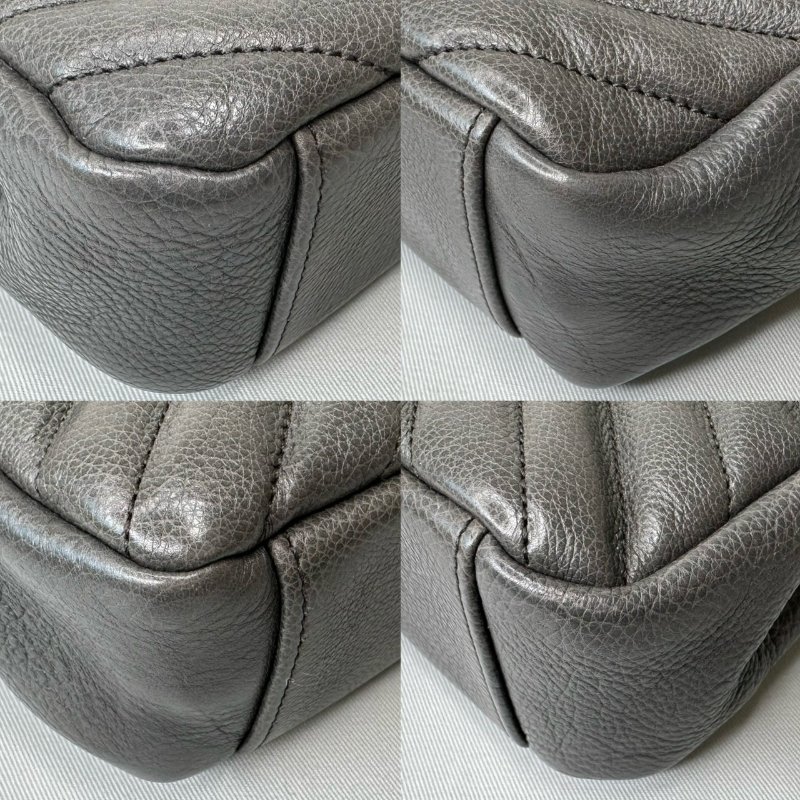 YSL 灰色全皮銀鏈學院包-12