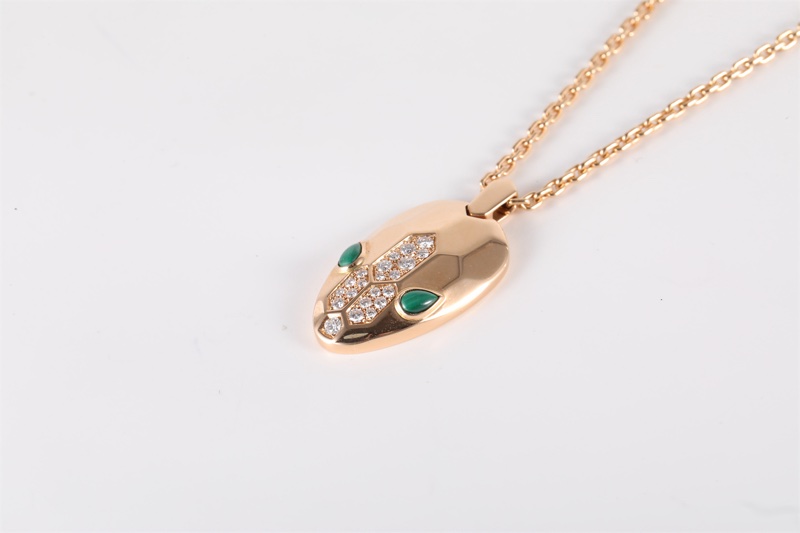 BVLGARI(寶格麗) 18K玫瑰金 鑽石 玫瑰金 蛇頭小號半鑽項鏈 項鏈 18K-1