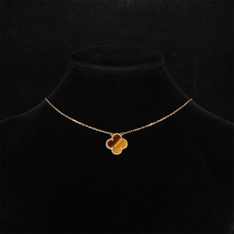 VAN CLEEF&ARPELS(梵克雅寶) Vintage Alhambra 中號單花項鏈 新扣 18K黃金/虎眼石 項鏈 黃金-0