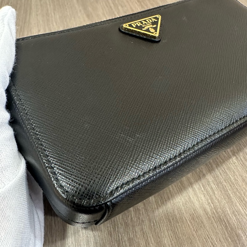 prada 1bp024 黑牛皮金釦雙拉鏈相機包 斜背包-7