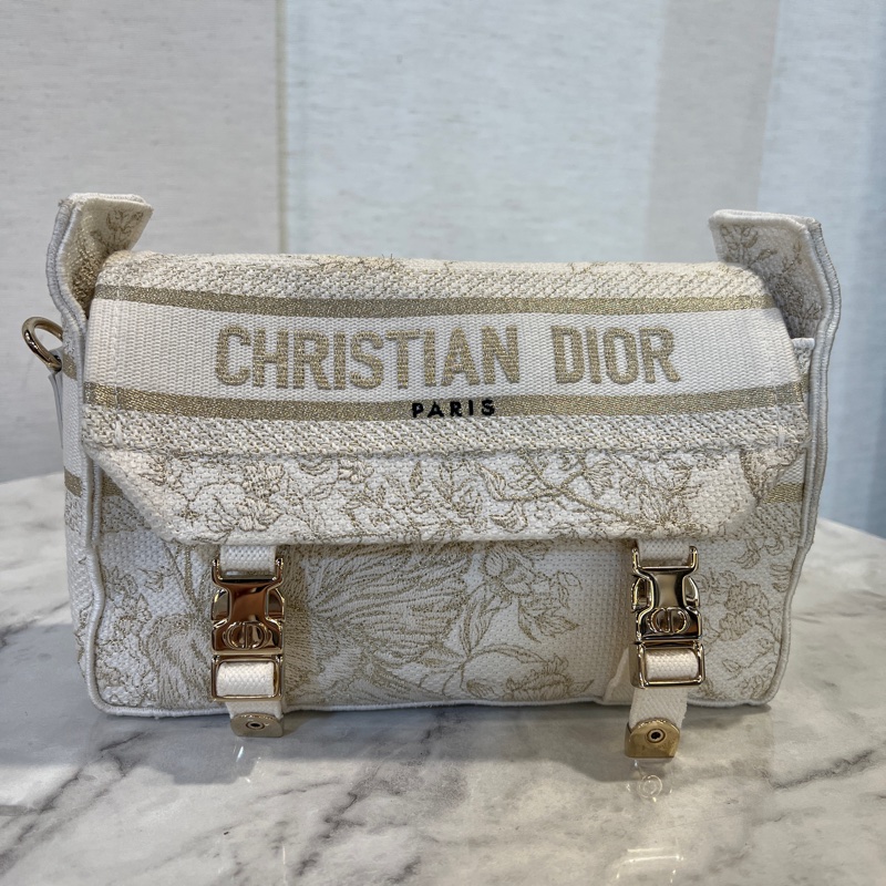Dior 白帆布刺繡Camp小號斜背信差包-0