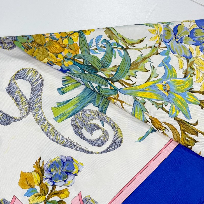 HERMÈS 愛馬仕 REGINA 女王陛下 海軍藍 多色 百合花束 90cm 絲巾 方巾-2