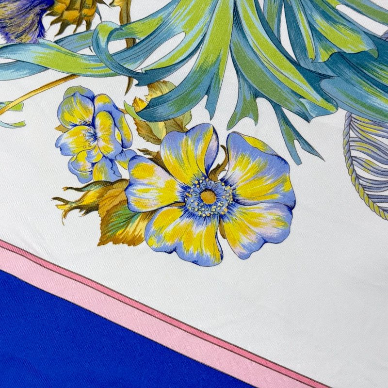 HERMÈS 愛馬仕 REGINA 女王陛下 海軍藍 多色 百合花束 90cm 絲巾 方巾-7