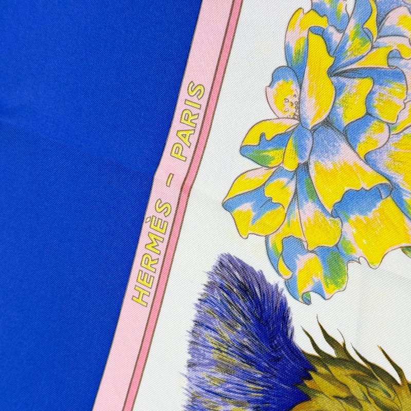 HERMÈS 愛馬仕 REGINA 女王陛下 海軍藍 多色 百合花束 90cm 絲巾 方巾-9