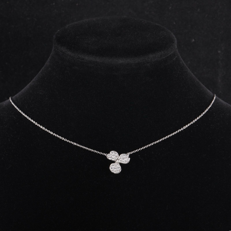 TIFFANY&CO(蒂芙尼) 鑽石 pt950 PAPER FLOWERS 三葉草 花朵滿鑽 項鏈-0