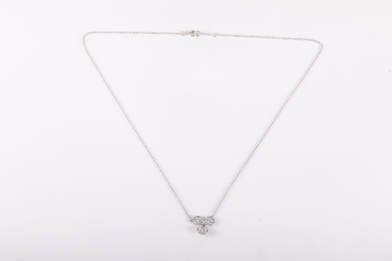 TIFFANY&CO(蒂芙尼) 鑽石 pt950 PAPER FLOWERS 三葉草 花朵滿鑽 項鏈-5