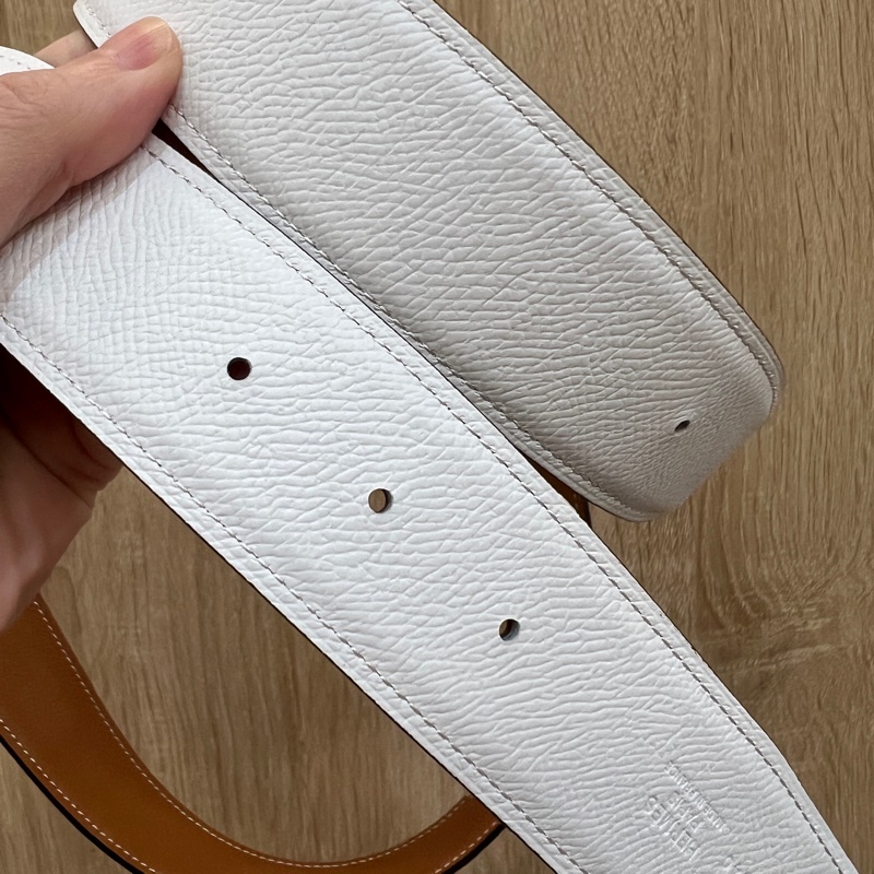 Hermes 白Epsom皮金棕雙面用皮帶-2
