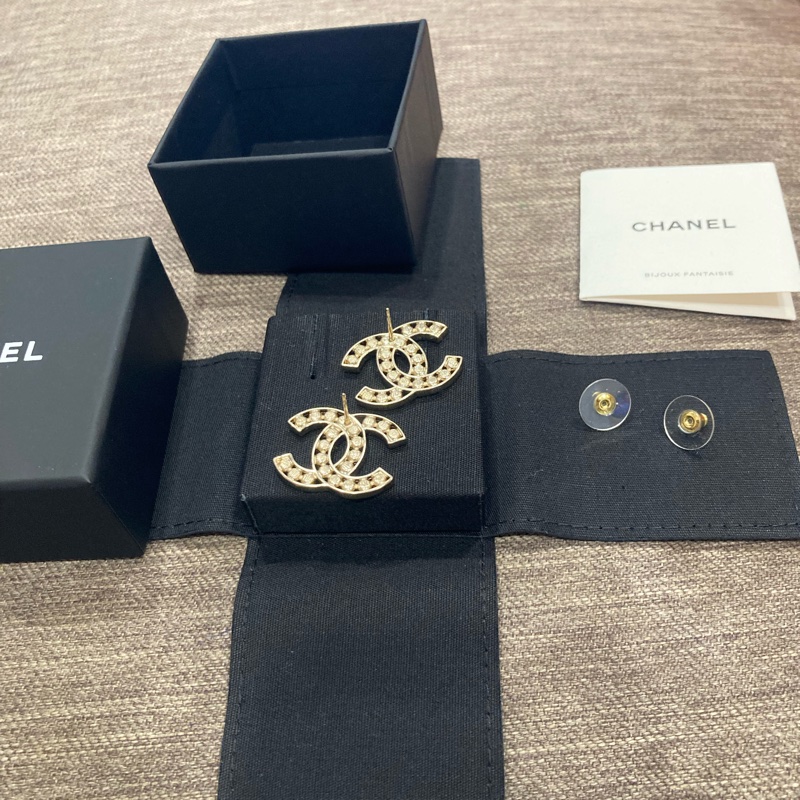 香奈兒chanel 黑珠珠串起 大logo 耳針 耳環 二手商品🇹🇼-0