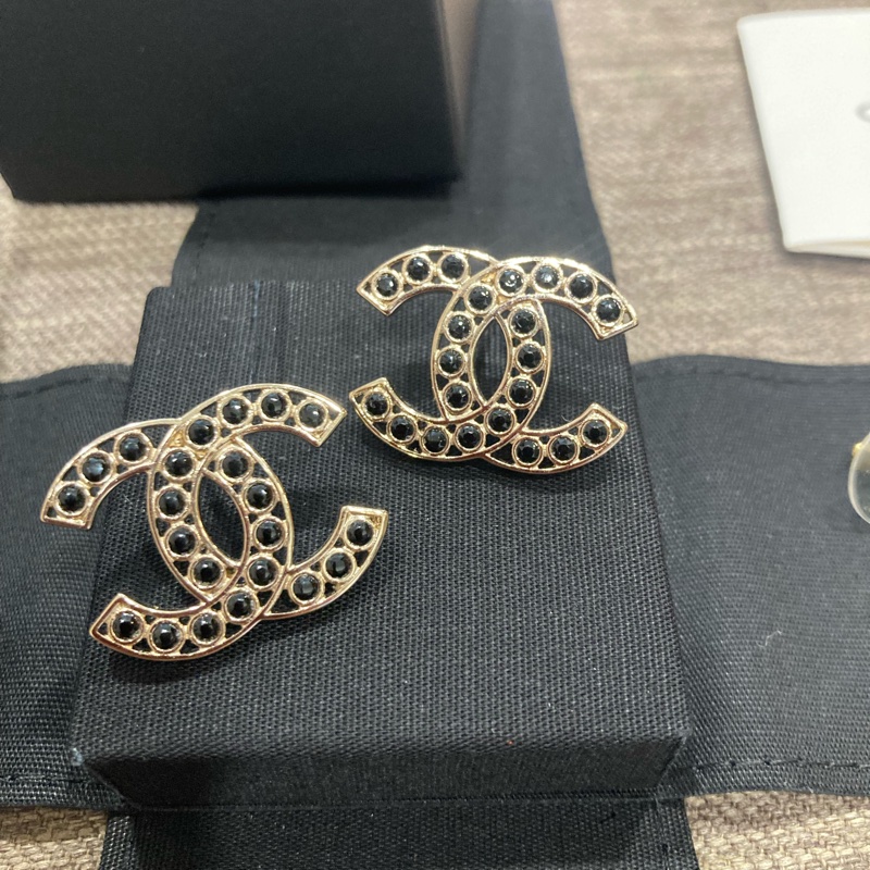 香奈兒chanel 黑珠珠串起 大logo 耳針 耳環 二手商品🇹🇼-5
