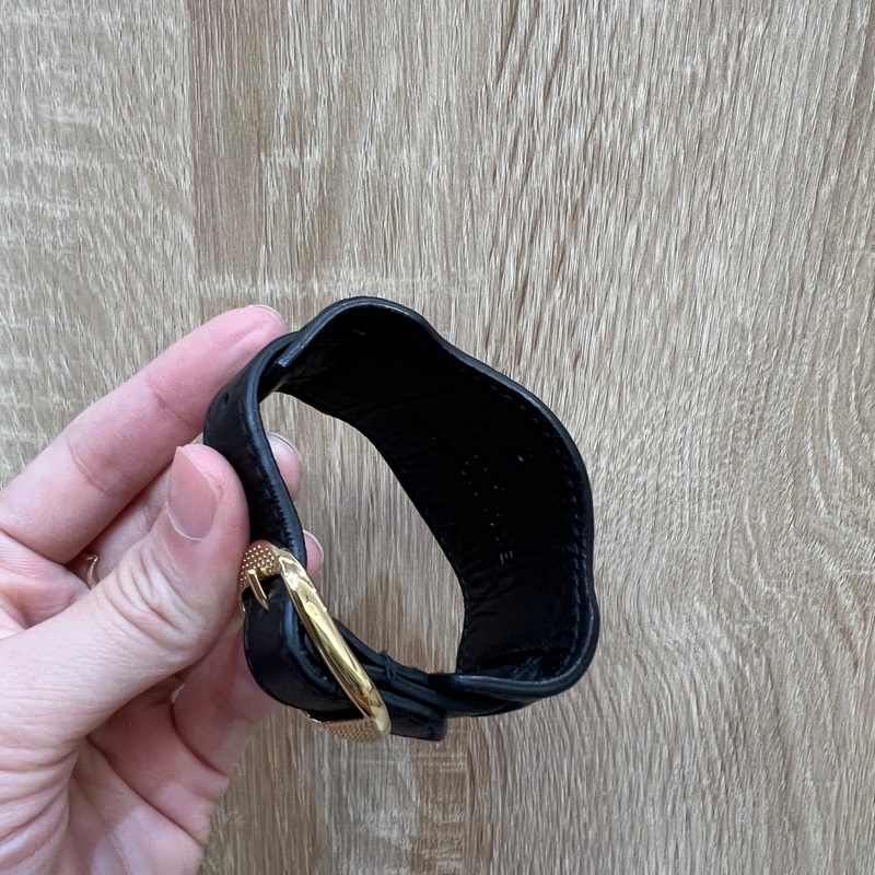 Balenciaga 黑羊皮Giant霧金釦寬版手環235480-2