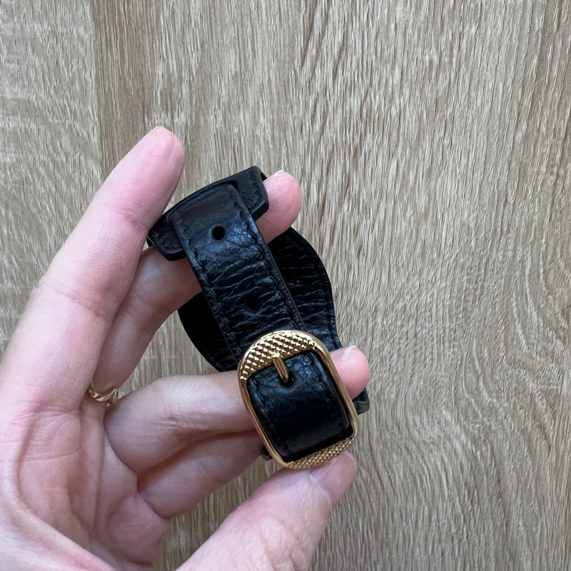 Balenciaga 黑羊皮Giant霧金釦寬版手環235480-3