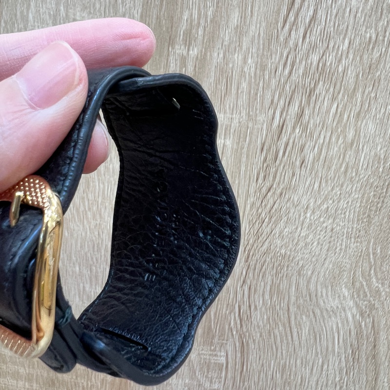 Balenciaga 黑羊皮Giant霧金釦寬版手環235480-4