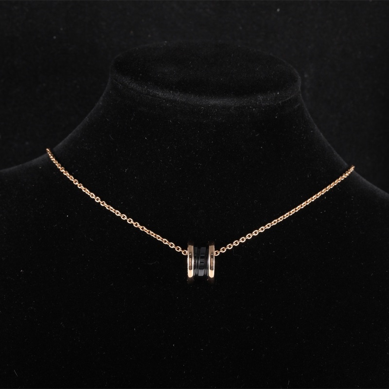 BVLGARI(寶格麗) B.ZERO1 彈簧項鏈 三環扣 18K玫瑰金/黑陶瓷 項鏈 玫瑰金-0
