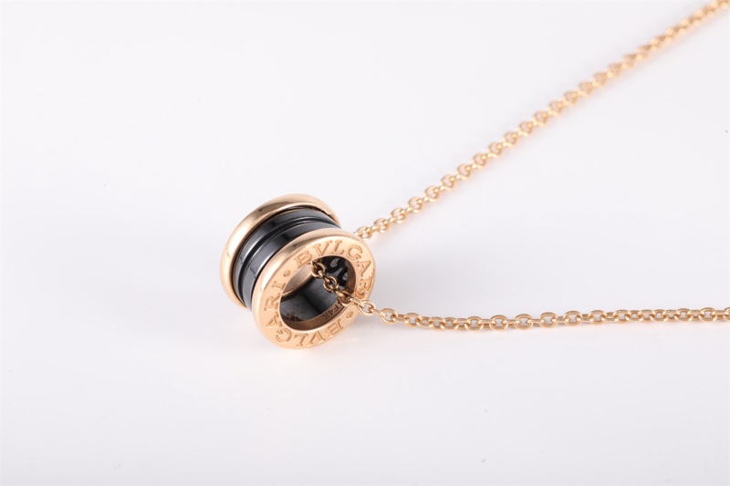 BVLGARI(寶格麗) B.ZERO1 彈簧項鏈 三環扣 18K玫瑰金/黑陶瓷 項鏈 玫瑰金-1