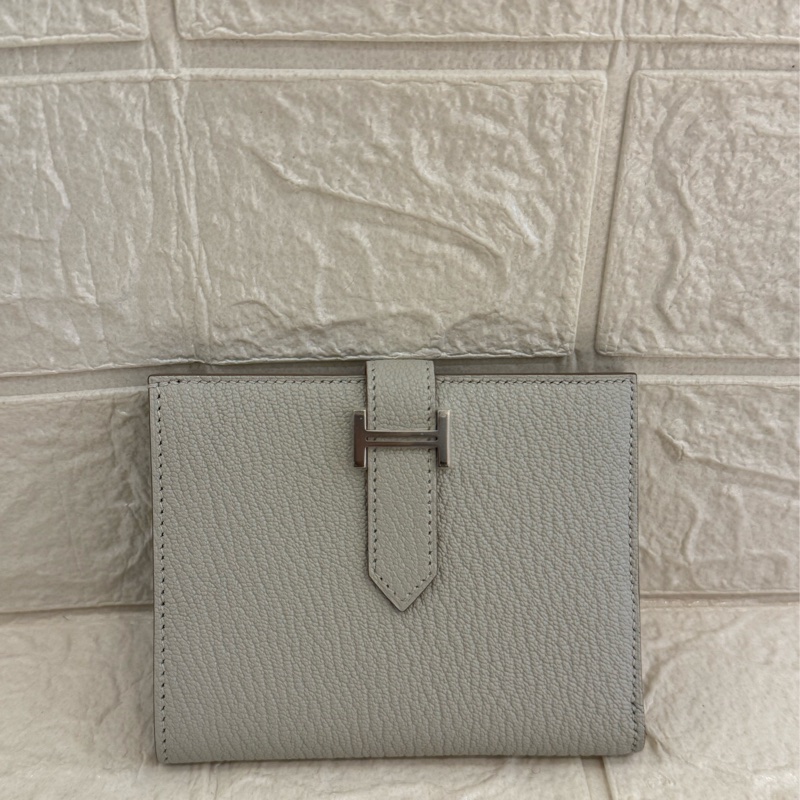 Hermes冰川灰銀H釦短夾-0