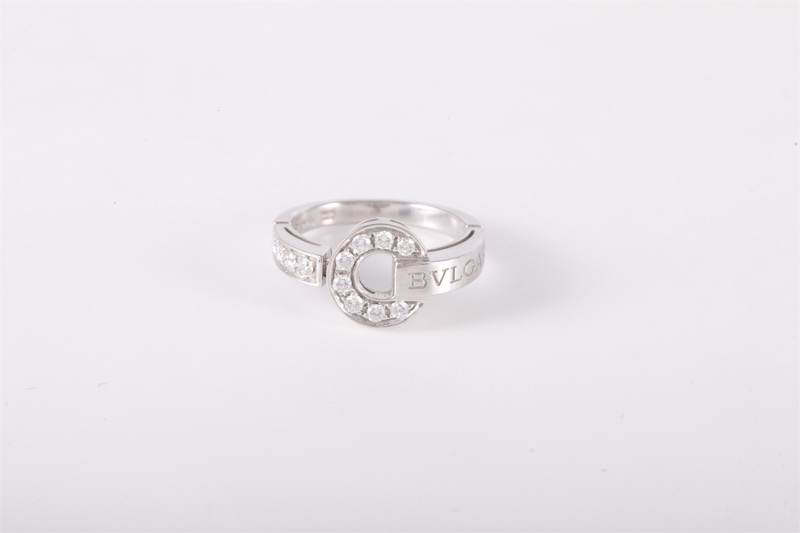BVLGARI(寶格麗) BVLGARI BVLGARI 銅錢 鑲鑽戒指 18K白金/鑽石 51 白金-3