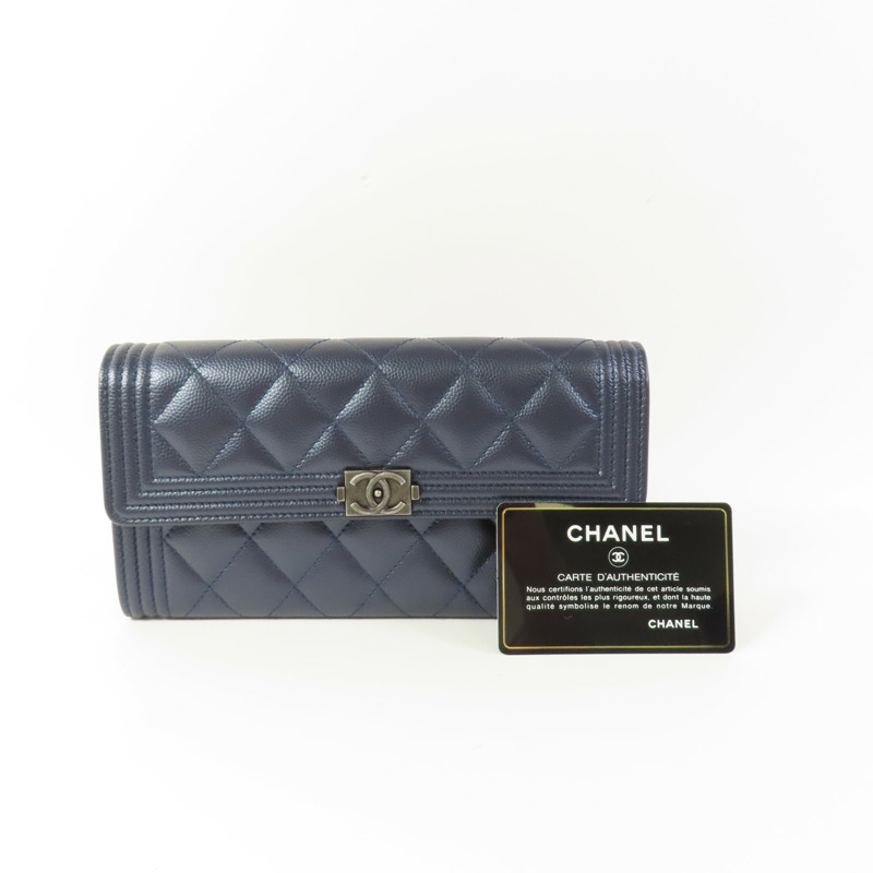CHANEL 菱格Caviar皮革Boy Long Wallet長錢包-11