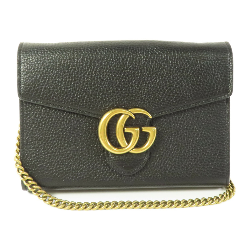 GUCCI 牛皮皮革Chain Shoulder金扣鏈帶肩背袋-0