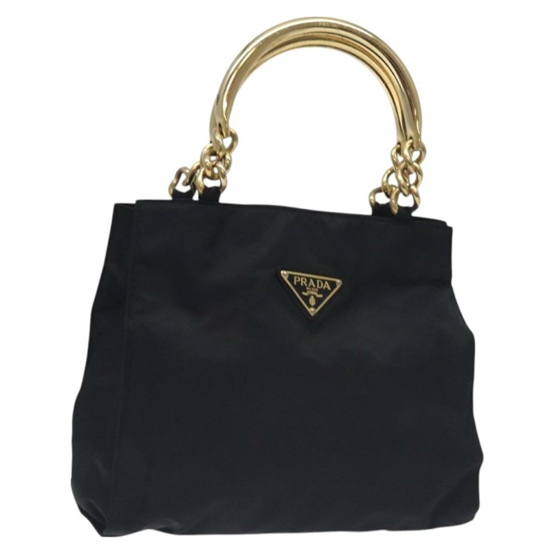 【日本直送】PRADA 手提包 尼龍 金屬 黑金 正品 131136-0