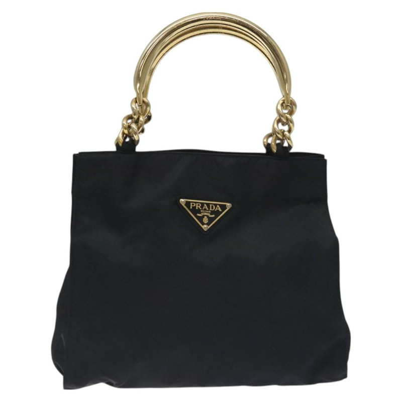 【日本直送】PRADA 手提包 尼龍 金屬 黑金 正品 131136-1