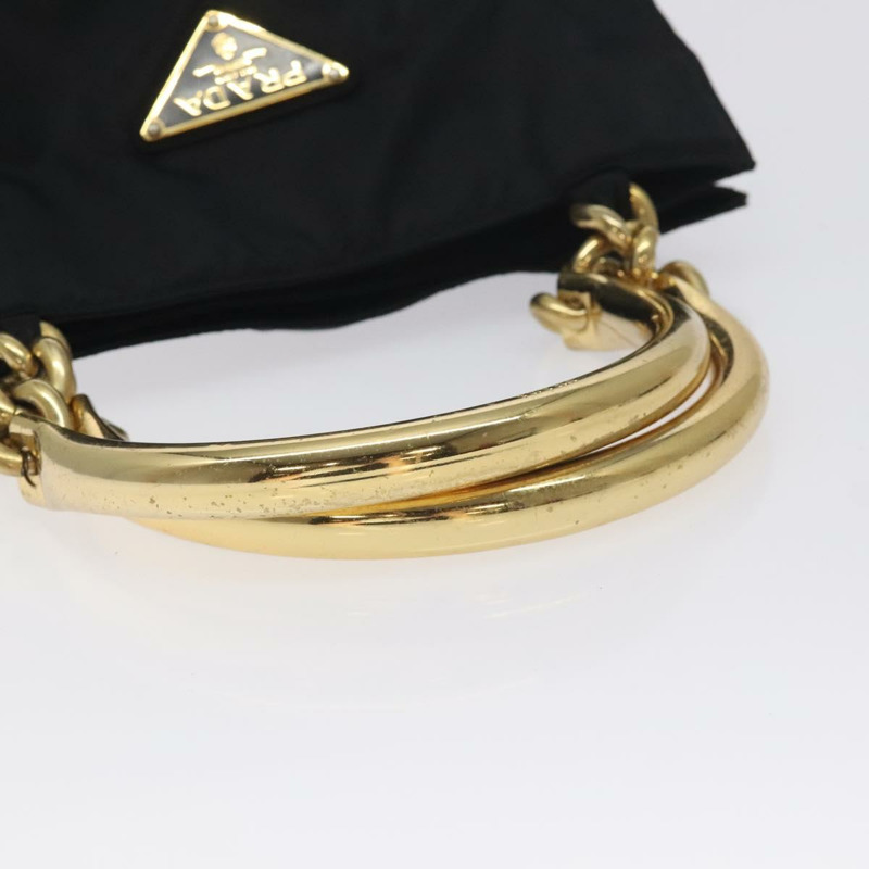 【日本直送】PRADA 手提包 尼龍 金屬 黑金 正品 131136-6