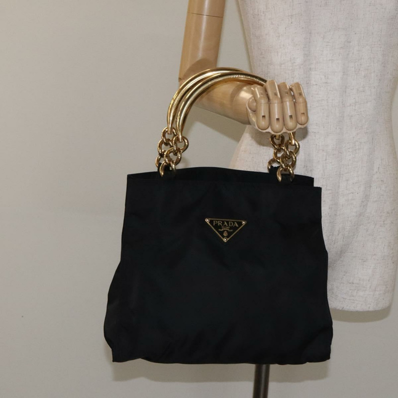 【日本直送】PRADA 手提包 尼龍 金屬 黑金 正品 131136-22
