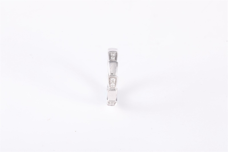 BVLGARI(寶格麗) Serpenti 蛇形 18K金 間鑽 單圈 戒指 18K白金/鑽石 48 白金 鑽石-1