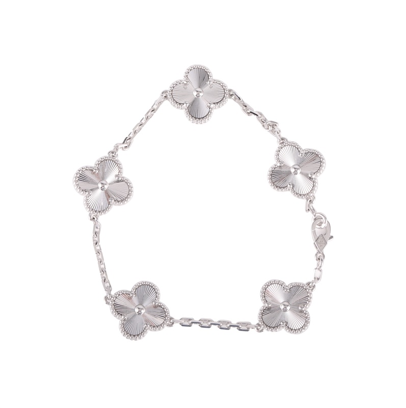 VAN CLEEF&ARPELS(梵克雅寶) Vintage Alhambra 中號五花手鏈 鐳射 新扣 18K白金 S-M碼 白金-5