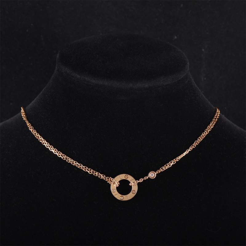 CARTIER(卡地亞) LOVE 兩鑽 圓餅 項鏈 18K玫瑰金/鑽石 項鏈 玫瑰金-0