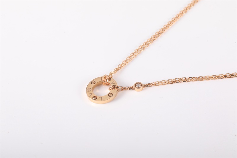 CARTIER(卡地亞) LOVE 兩鑽 圓餅 項鏈 18K玫瑰金/鑽石 項鏈 玫瑰金-2