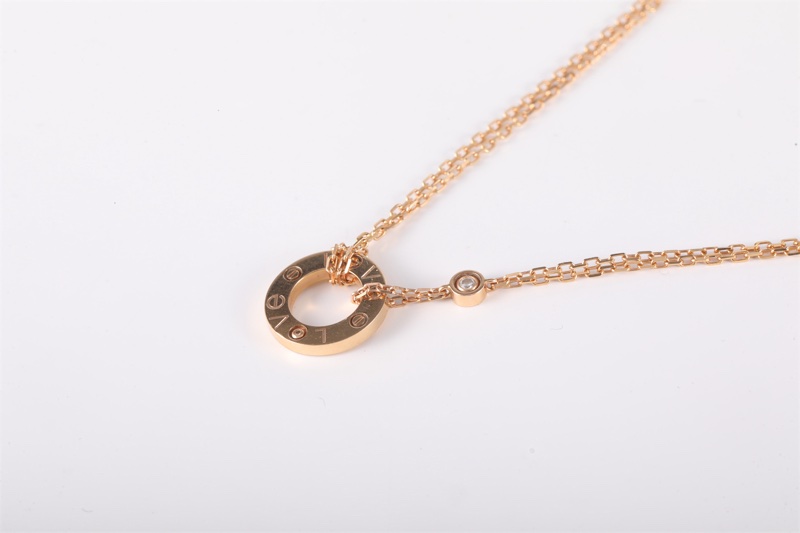 CARTIER(卡地亞) LOVE 兩鑽 圓餅 項鏈 18K玫瑰金/鑽石 項鏈 玫瑰金-3