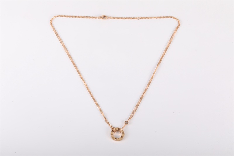 CARTIER(卡地亞) LOVE 兩鑽 圓餅 項鏈 18K玫瑰金/鑽石 項鏈 玫瑰金-6