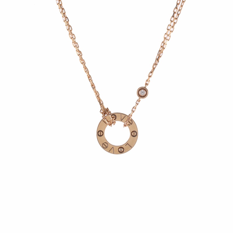 CARTIER(卡地亞) LOVE 兩鑽 圓餅 項鏈 18K玫瑰金/鑽石 項鏈 玫瑰金-7