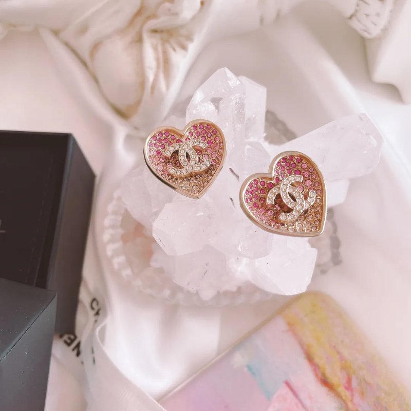 Chanel 心形漸變粉紅色耳環-4