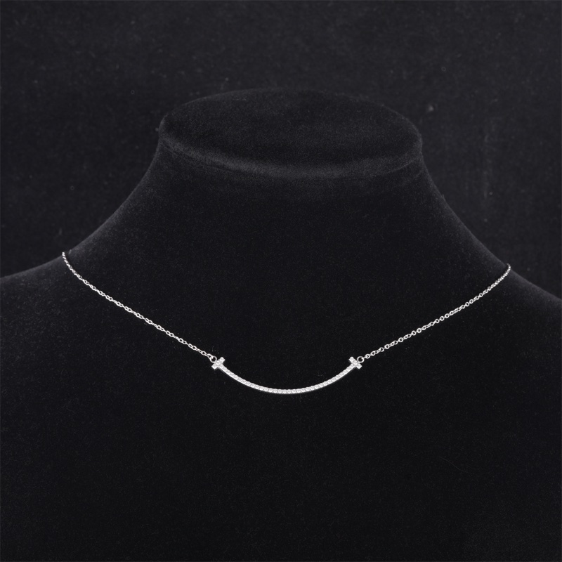 TIFFANY&CO(蒂芙尼) Tiffany T 微笑項鏈 小號 滿鑽 18k白金 18K白金/鑽石 項鏈 白金-0