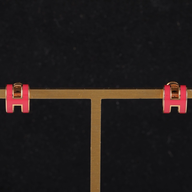 HERMES(愛馬仕) Pop H 耳環 Mini 合金 金色 玫紅色-0
