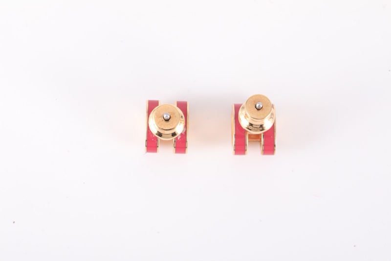 HERMES(愛馬仕) Pop H 耳環 Mini 合金 金色 玫紅色-1