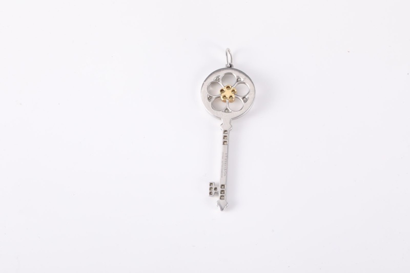 TIFFANY&CO(蒂芙尼)  18K白金 鑽石 pt950 項鏈 白金 滿鑽 花朵 鑰匙 吊墜 3.8cm 18K-3