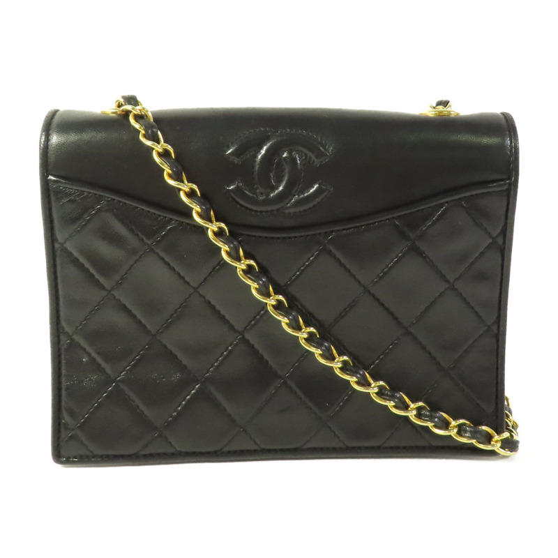 CHANEL 牛皮皮革Vintage Chain Shoulder金扣鏈帶肩背袋-0