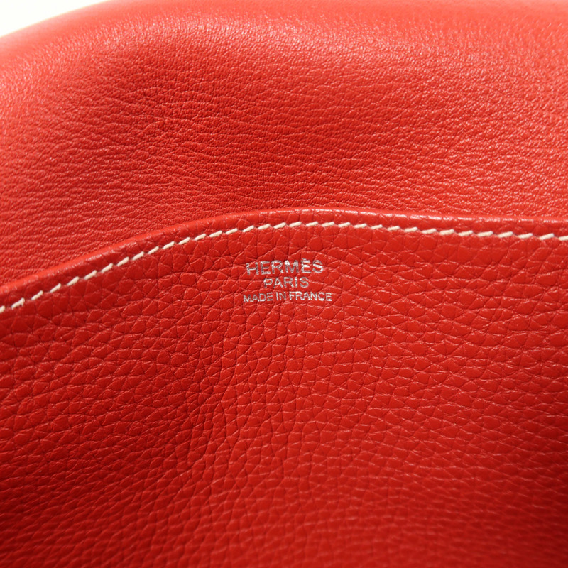 HERMES Togo皮革Halzan 31銀扣手挽肩背兩用袋Rouge Casaque-5