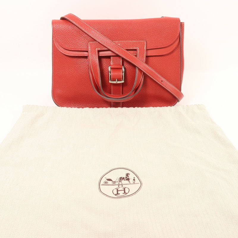 HERMES Togo皮革Halzan 31銀扣手挽肩背兩用袋Rouge Casaque-8