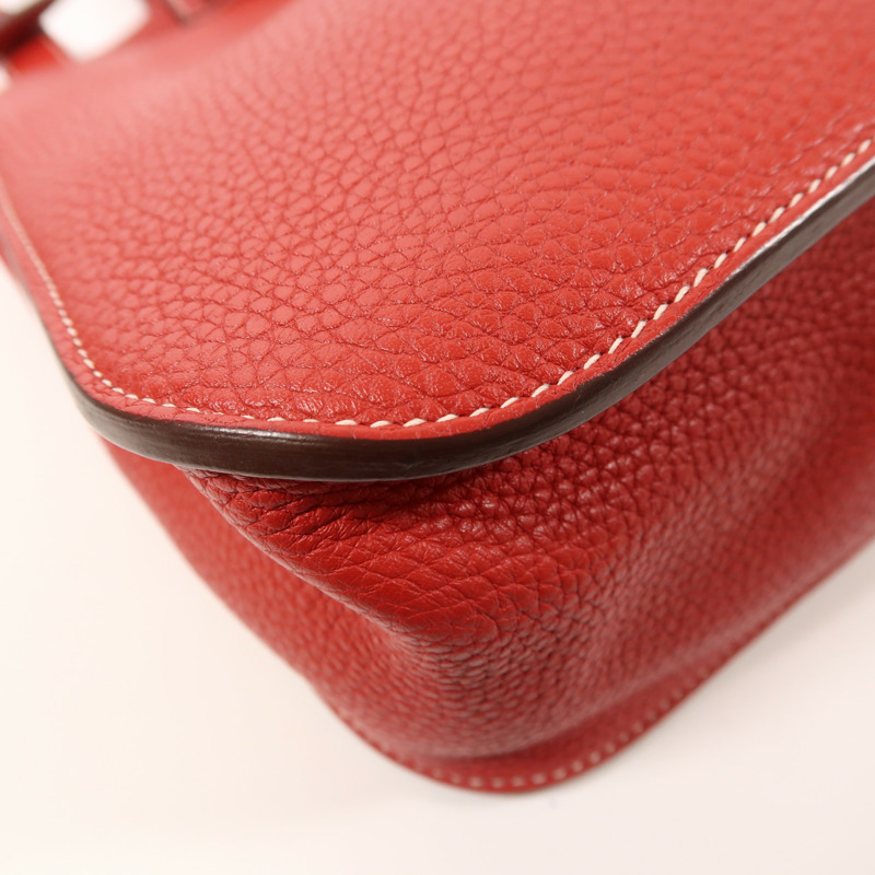 HERMES Togo皮革Halzan 31銀扣手挽肩背兩用袋Rouge Casaque-12