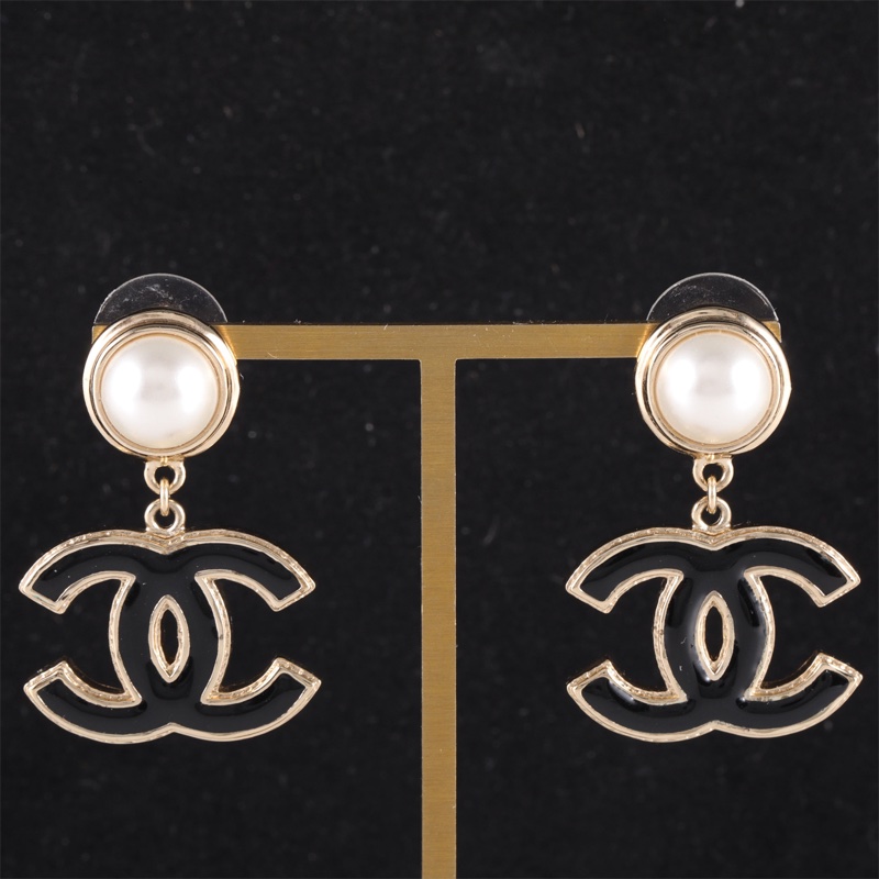 CHANEL(香奈兒) 合金 22A 琺瑯雙C logo 珍珠耳環耳釘-0