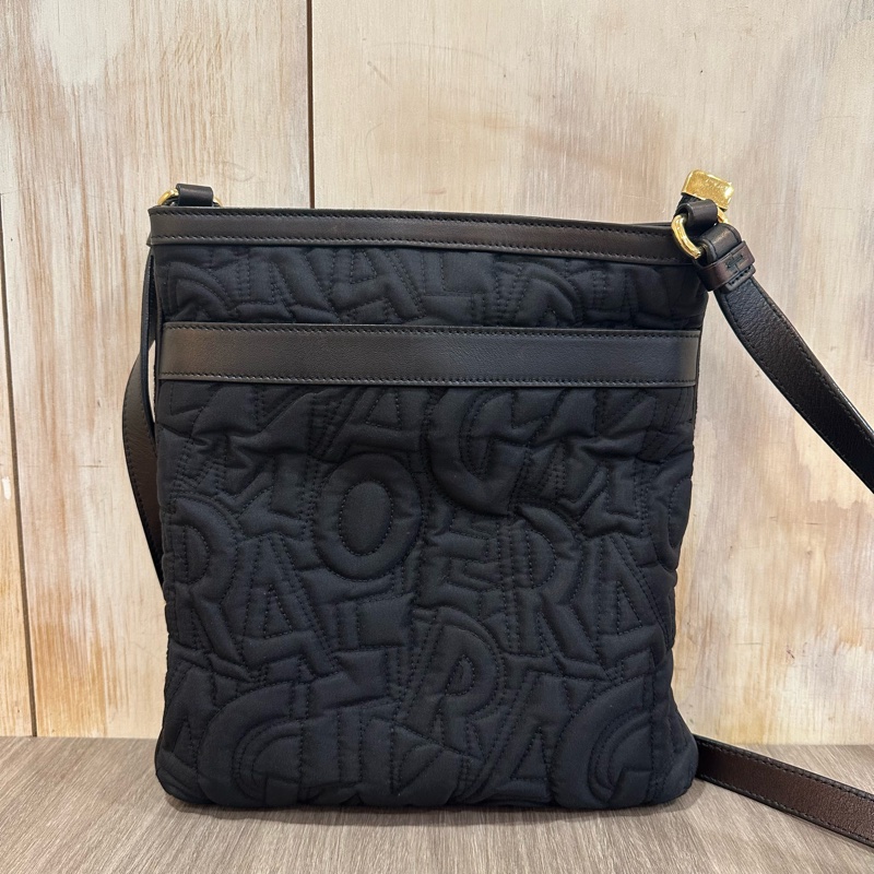 Ferragamo 黑尼龍拼皮革斜背背 郵差包-3