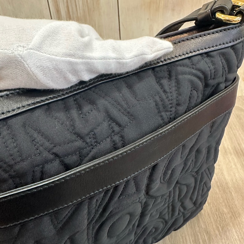 Ferragamo 黑尼龍拼皮革斜背背 郵差包-25